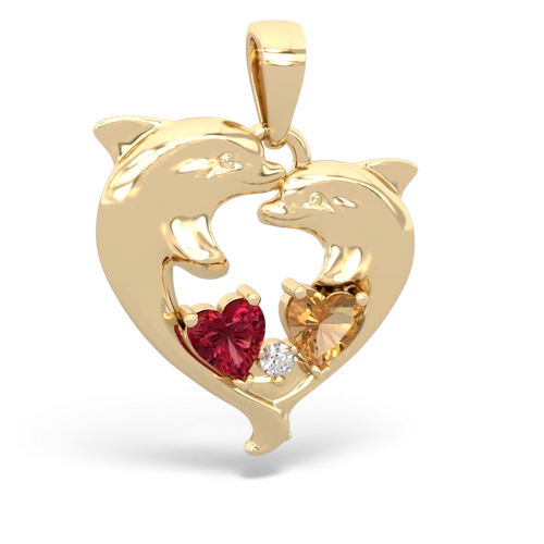 Lab Ruby Lab Created Ruby with Genuine Citrine Dolphin Heart pendant Pendant