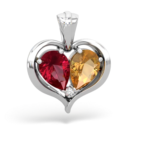 lab ruby-citrine half heart whole pendant