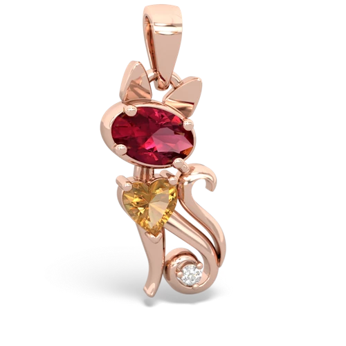 Lab Ruby Lab Created Ruby with Genuine Citrine Kitten pendant Pendant