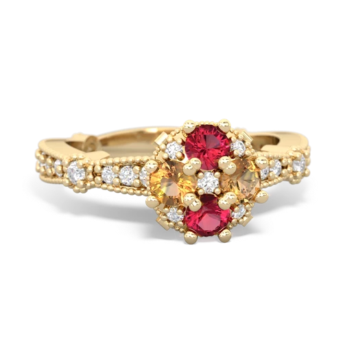 Lab Ruby Lab Created Ruby with Genuine Citrine Milgrain Antique Style ring Ring