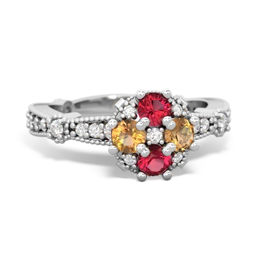 lab ruby-citrine art deco engagement ring