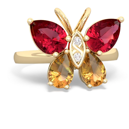 lab ruby-citrine butterfly ring