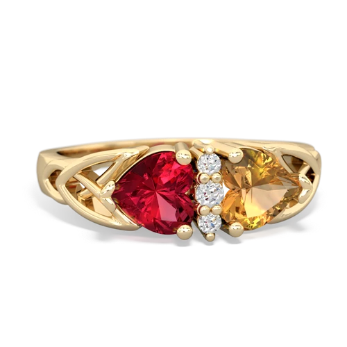 Lab Ruby Lab Created Ruby with Genuine Citrine Celtic Trinity Knot ring Ring