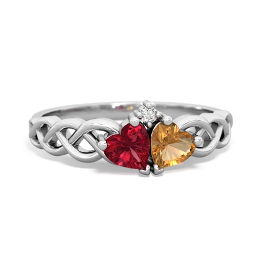 Lab Ruby Lab Created Ruby with Genuine Citrine Heart to Heart Braid ring Ring