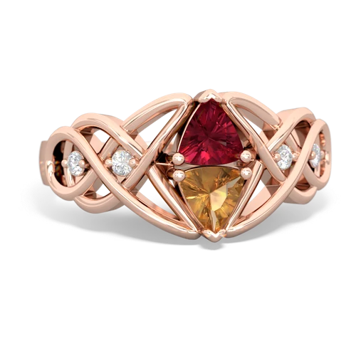 Lab Ruby Lab Created Ruby with Genuine Citrine Keepsake Celtic Knot ring Ring