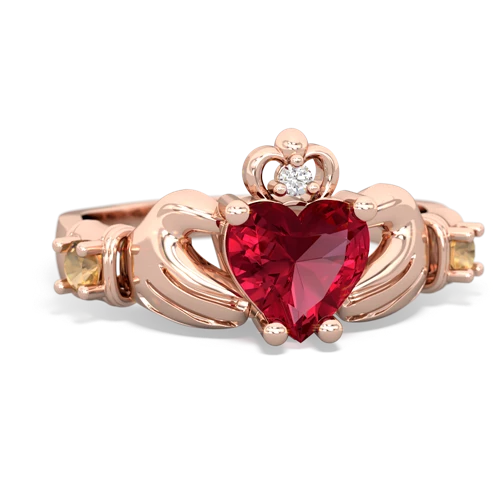 Lab Ruby Lab Created Ruby with Genuine Citrine and Lab Created Pink Sapphire Claddagh ring Ring