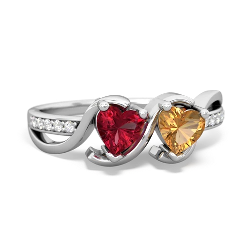 Lab Ruby Lab Created Ruby with Genuine Citrine Side by Side ring Ring