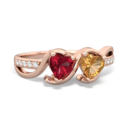 lab ruby-citrine double heart ring