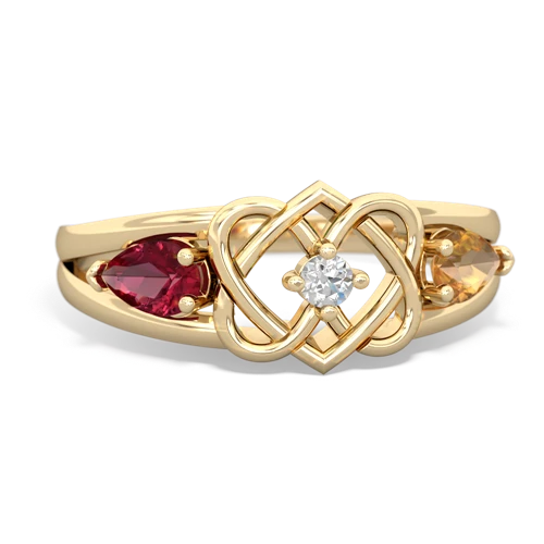 Lab Ruby Lab Created Ruby with Genuine Citrine Hearts Intertwined ring Ring