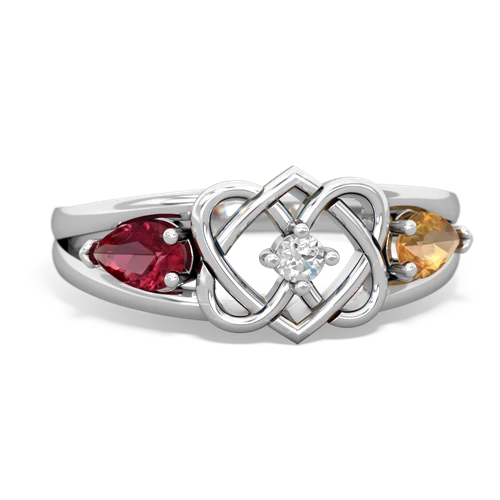 lab ruby-citrine double heart ring