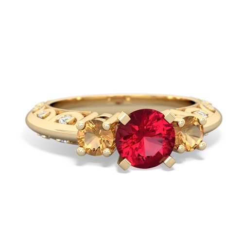Lab Ruby Lab Created Ruby with Genuine Citrine Art Deco ring Ring