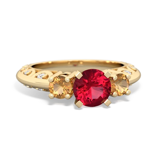 lab ruby-citrine engagement ring