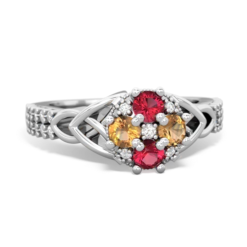 Lab Ruby Lab Created Ruby with Genuine Citrine Celtic Knot Engagement ring Ring
