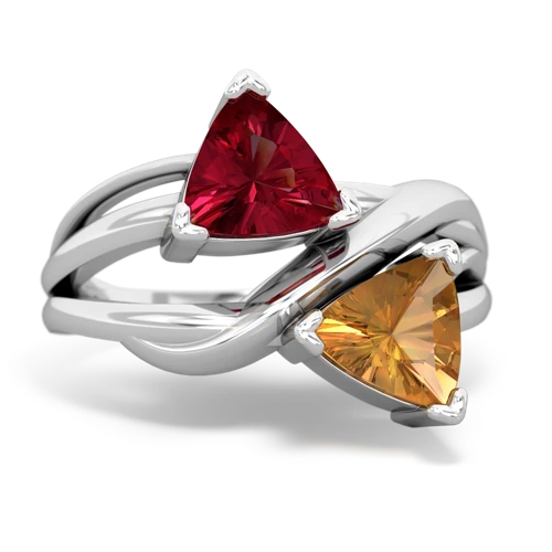 Lab Ruby Lab Created Ruby with Genuine Citrine Split Band Swirl ring Ring