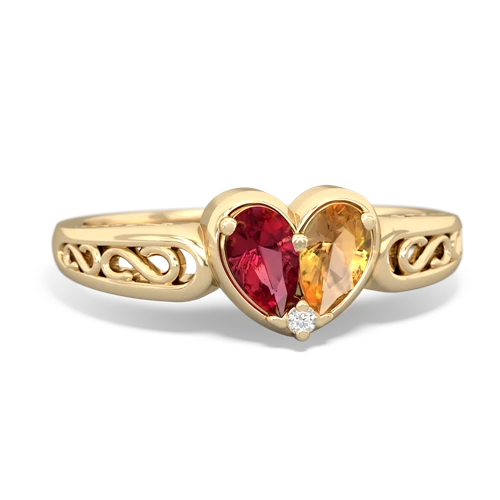 Lab Ruby Lab Created Ruby with Genuine Citrine filligree Heart ring Ring