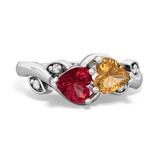 Lab Ruby Lab Created Ruby with Genuine Citrine Floral Elegance ring Ring