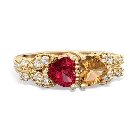 Lab Ruby Lab Created Ruby with Genuine Citrine Diamond Butterflies ring Ring