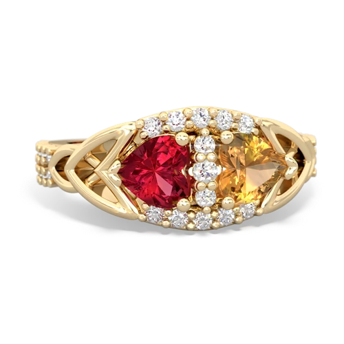 Lab Ruby Lab Created Ruby with Genuine Citrine Celtic Knot Engagement ring Ring