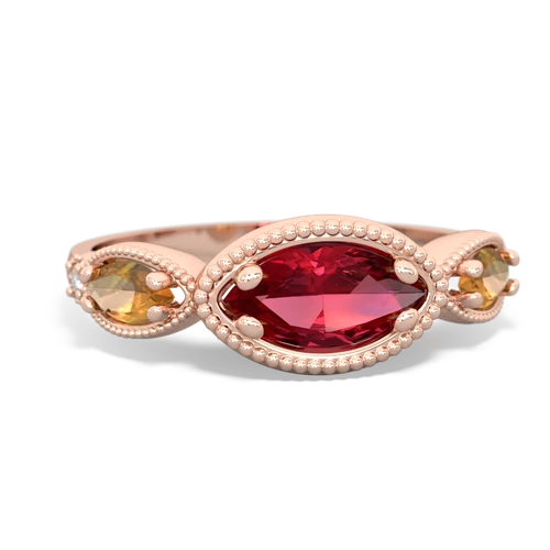 Lab Ruby Lab Created Ruby with Genuine Citrine and  Antique Style Keepsake ring Ring