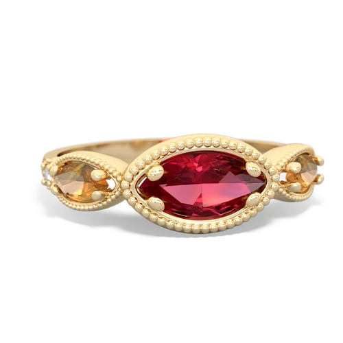 Lab Ruby Lab Created Ruby with Genuine Citrine and Lab Created Emerald Antique Style Keepsake ring Ring