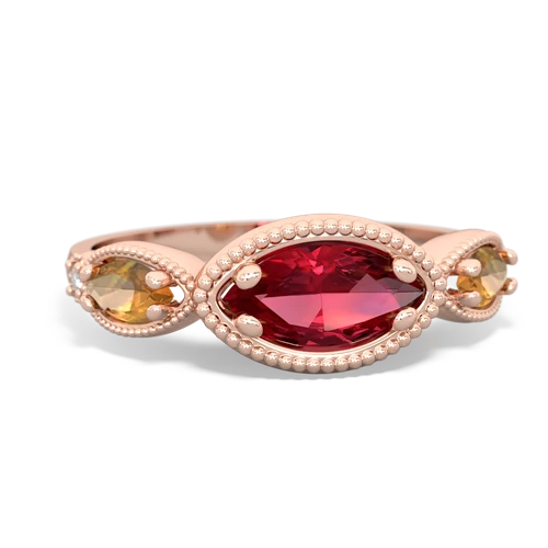 lab ruby-citrine milgrain marquise ring