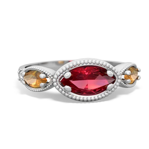 lab ruby-citrine milgrain marquise ring