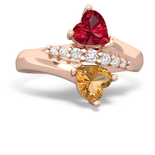 Lab Ruby Lab Created Ruby with Genuine Citrine Heart to Heart Bypass ring Ring