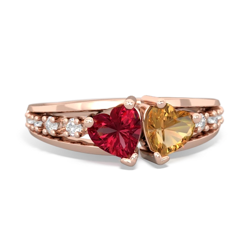 Lab Ruby Lab Created Ruby with Genuine Citrine Heart to Heart ring Ring