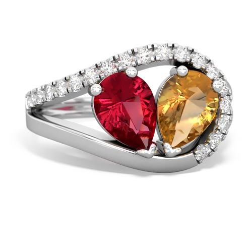 Lab Ruby Lab Created Ruby with Genuine Citrine Nestled Heart Keepsake ring Ring