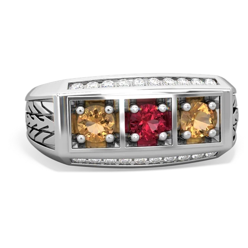 lab ruby-citrine three stone ring