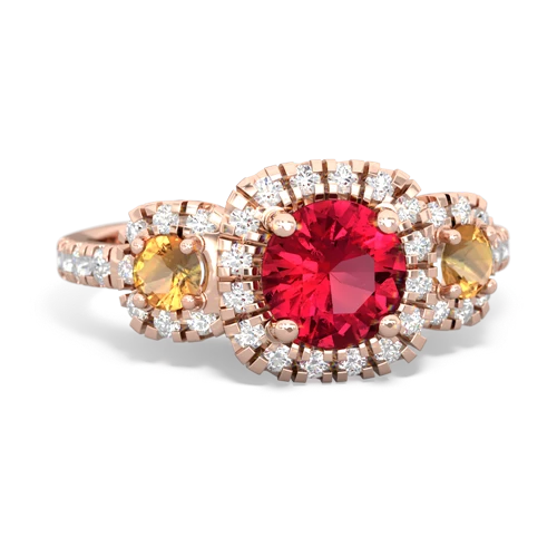 Lab Ruby Lab Created Ruby with Genuine Citrine and Lab Created Emerald Regal Halo ring Ring