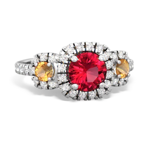 lab ruby-citrine three stone regal ring