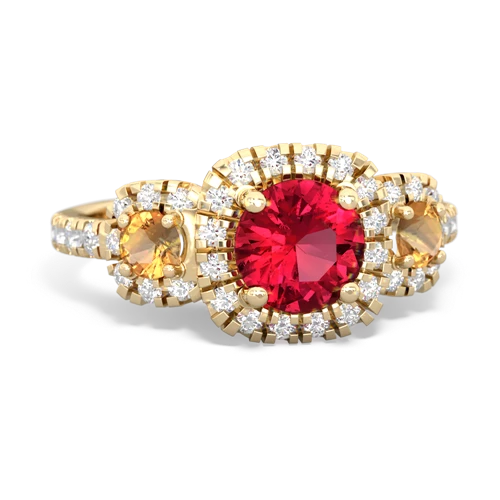 lab ruby-citrine three stone regal ring