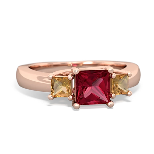 Lab Ruby Lab Created Ruby with Genuine Citrine and Genuine Fire Opal Three Stone Trellis ring Ring