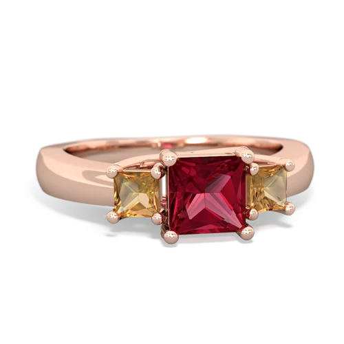 Lab Ruby Lab Created Ruby with Genuine Citrine and Lab Created Emerald Three Stone Trellis ring Ring