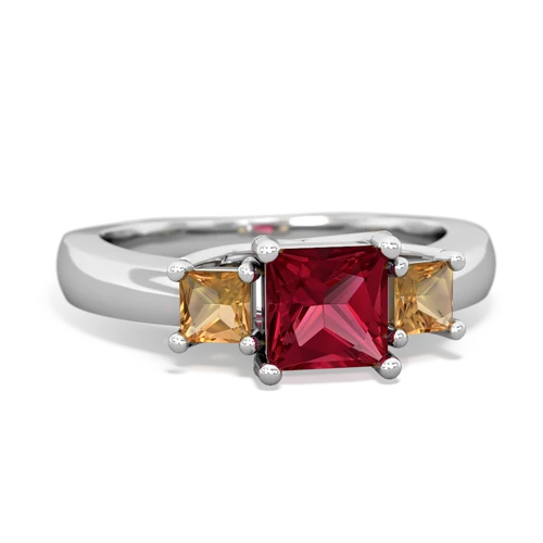 Lab Ruby Lab Created Ruby with Genuine Citrine and  Three Stone Trellis ring Ring