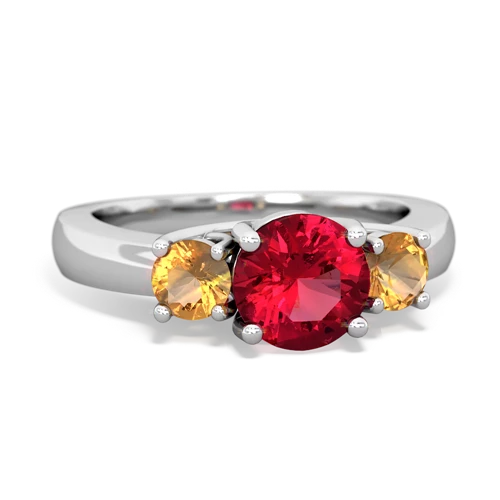 Lab Ruby Lab Created Ruby with Genuine Citrine and Lab Created Pink Sapphire Three Stone Trellis ring Ring
