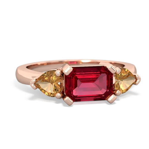 Lab Ruby Lab Created Ruby with Genuine Citrine and  Three Stone ring Ring