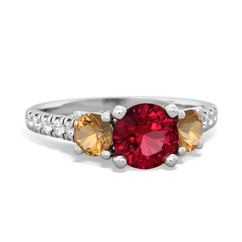 Lab Ruby Lab Created Ruby with Genuine Citrine and Genuine Fire Opal Pave Trellis ring Ring