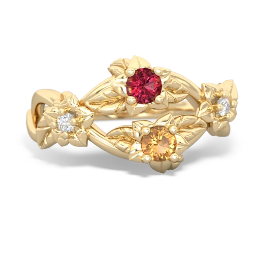 Lab Ruby Lab Created Ruby with Genuine Citrine Sparkling Bouquet ring Ring