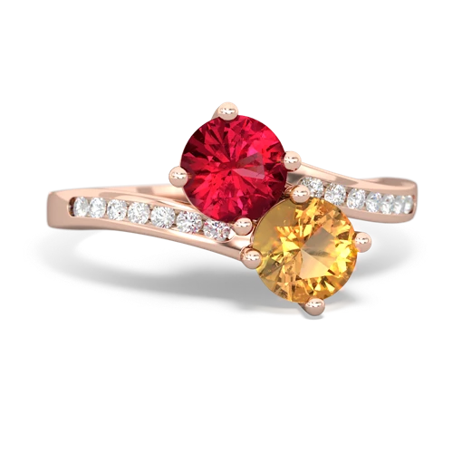 Lab Ruby Lab Created Ruby with Genuine Citrine Keepsake Two Stone ring Ring