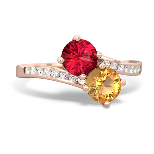 lab ruby-citrine two stone channel ring