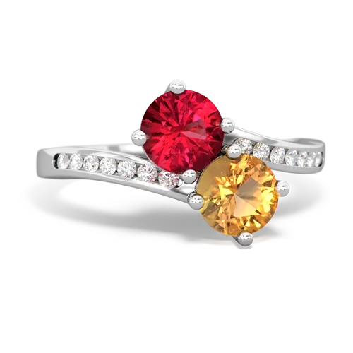 lab ruby-citrine two stone channel ring