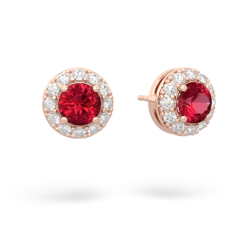 lab ruby classic halo earrings