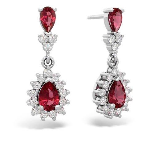 Lab Ruby Halo Pear Dangle Lab Created Ruby earrings Earrings