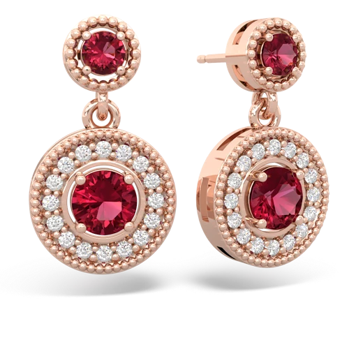 lab ruby halo earrings