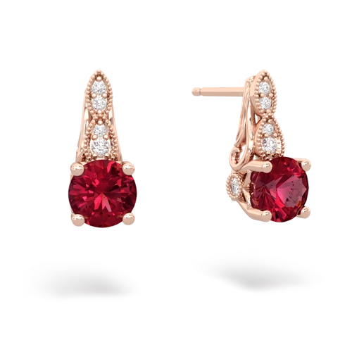 lab ruby halo drop earrings