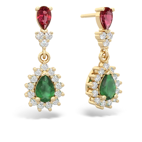 Lab Ruby Lab Created Ruby with Genuine Emerald Halo Pear Dangle earrings Earrings