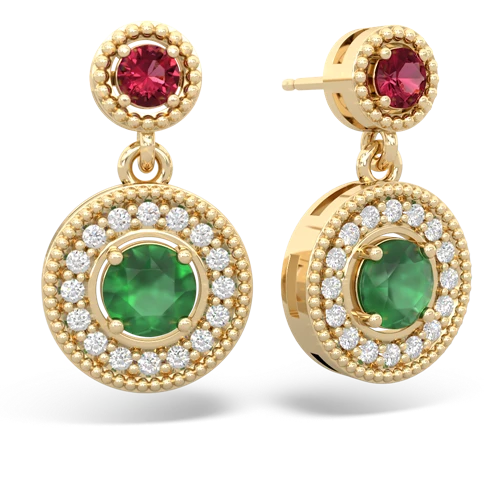 Lab Ruby Lab Created Ruby with Genuine Emerald Halo Dangle earrings Earrings