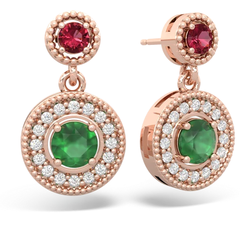 lab ruby-emerald halo earrings